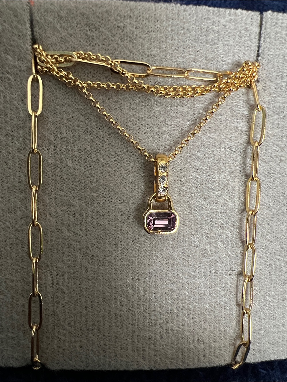 YANBAL Gold Layered Necklace with Pink Gemstone Pendant